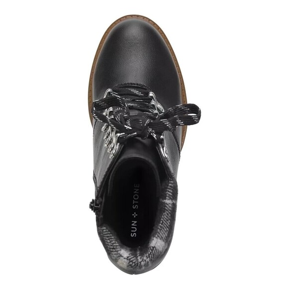 SUN STONE Womens Black Lace Up Octavia Round Toe Block Heel Hiking Boots 9 M - Picture 2 of 5